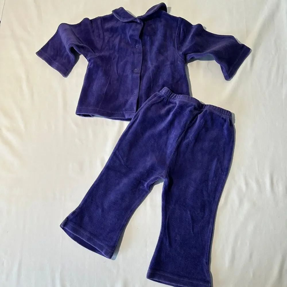 Vintage 90s Purple Velour Peter Pan Collar Snowflake Winter Sweatsuit Set Sz 12m